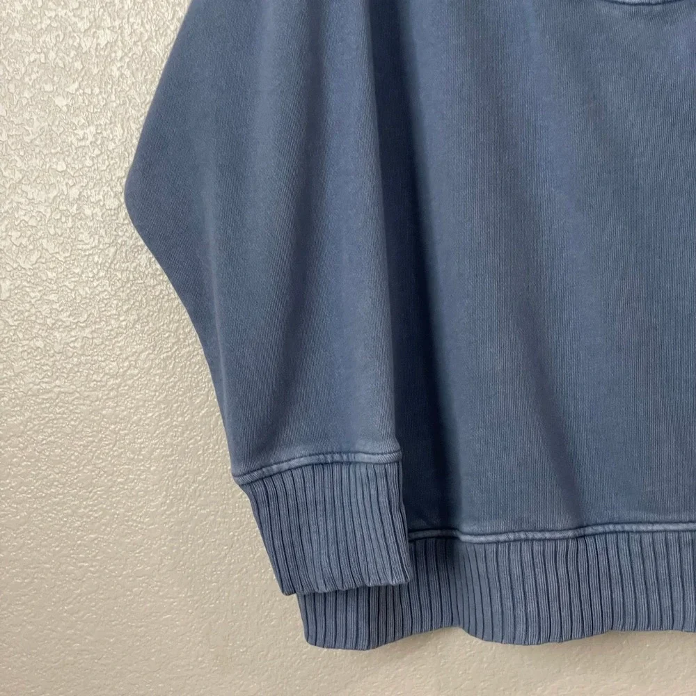 Aerie Sweatshirt Womens Large Blue Oversized Quarter Zip Ribbed Trim Cozy Cotton - Picture 5 of 11